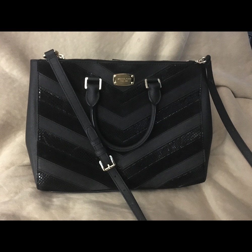 Michael Kors Large Black Chevron Handbag Satchel
